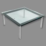 Le Corbusier by Cassina, an LC10-P coffee table with glass top on black and chrome steel base,