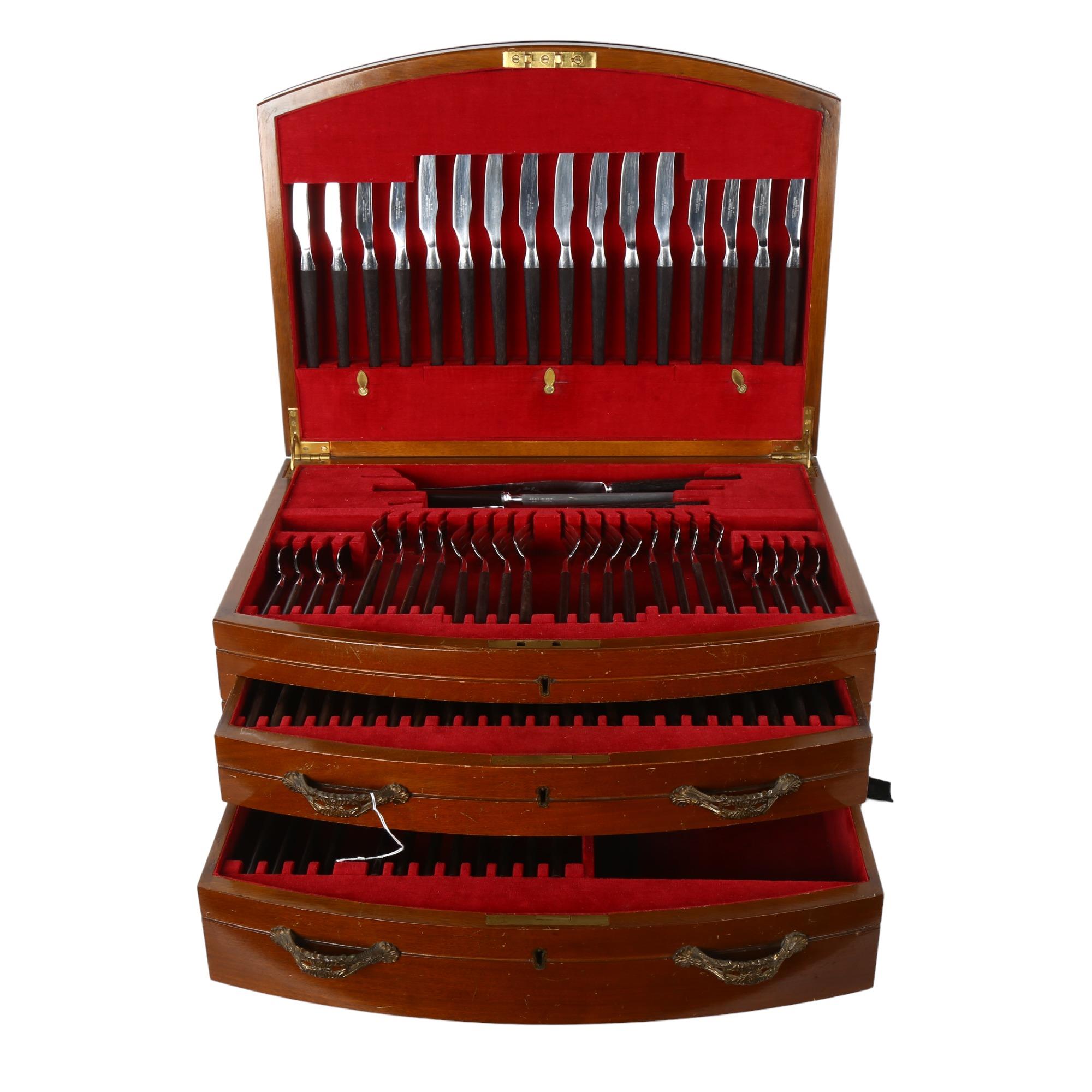 A complete canteen of cutlery, by Joseph Rodgers, Sheffield, Manhattan pattern, in mahogany cabinet,