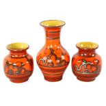 3 Flora Gouda pottery, Holland, Tokio series vases, tallest 17cm