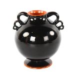 William Sternberg for Gullascruf, Sweden, a 1930s' globe vase on flared base, with black and red