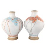 Michael Hawkins, 2 large studio pottery vases of baluster form with sgraffito decoration, with