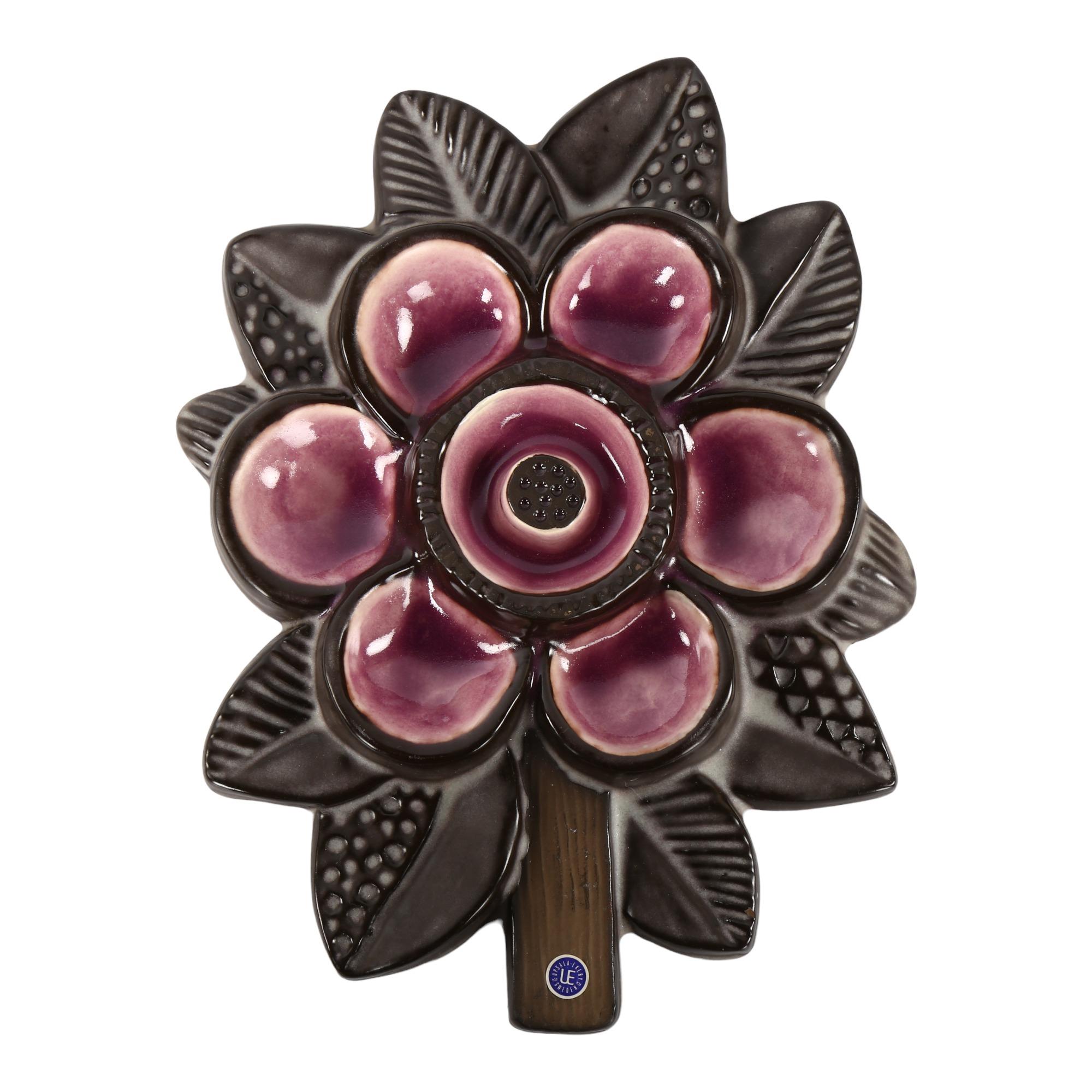 Irma Yourstone for Upsala Ekeby, a 1971 Veggielief Flower ceramic wall hanging, with original label,