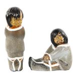 Vicke Lindstrand for Upsala Ekeby, a pair of Inuit figures, deigned 1947, tallest 31cm