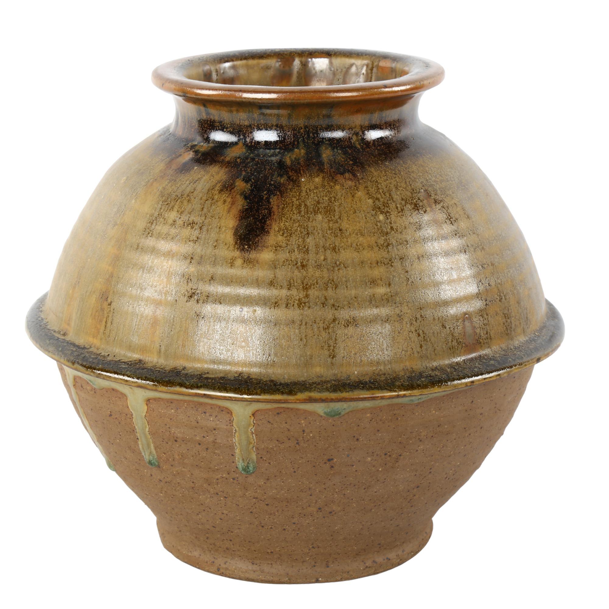 Matthew Bayman, East Sussex Studio Pottery, a stoneware ash glaze vase, impressed makers mark,