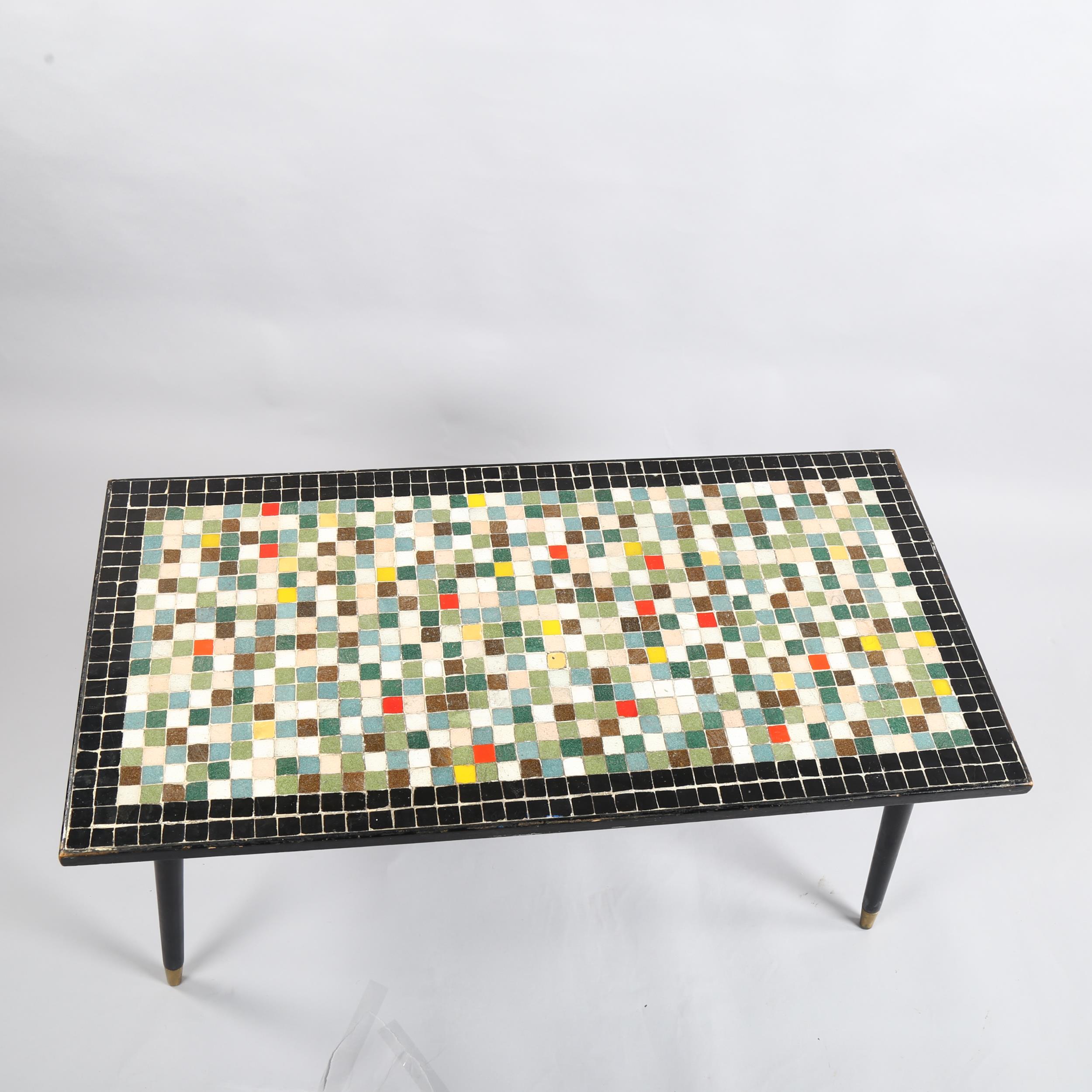 A 1950s' mosaic tile top coffee table, with ebonised surround and legs, 93 x 47cm, height 42cm - Image 2 of 4