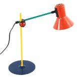 A 1980s' Veneta Lumi desk lamp inspired by Memphis Group, adjustable steel stem and base, makers
