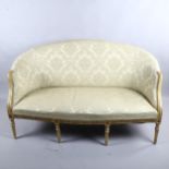 A French salon sofa with carved giltwood frame, on 8 legs, length 147cm (4'10")