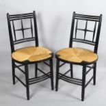 A pair of Morris & Company, Arts and Crafts chairs by Ford Maddox Brown, ebonised frame with rush