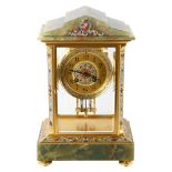 An ornate onyx gilt-brass and champleve enamel 4-glass regulator clock, by Japy Freres of Paris,