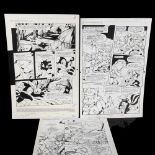 SONIC THE HEDGEHOG - 3 sheets of original pen and ink comic book artwork, by Manny Galan and Al