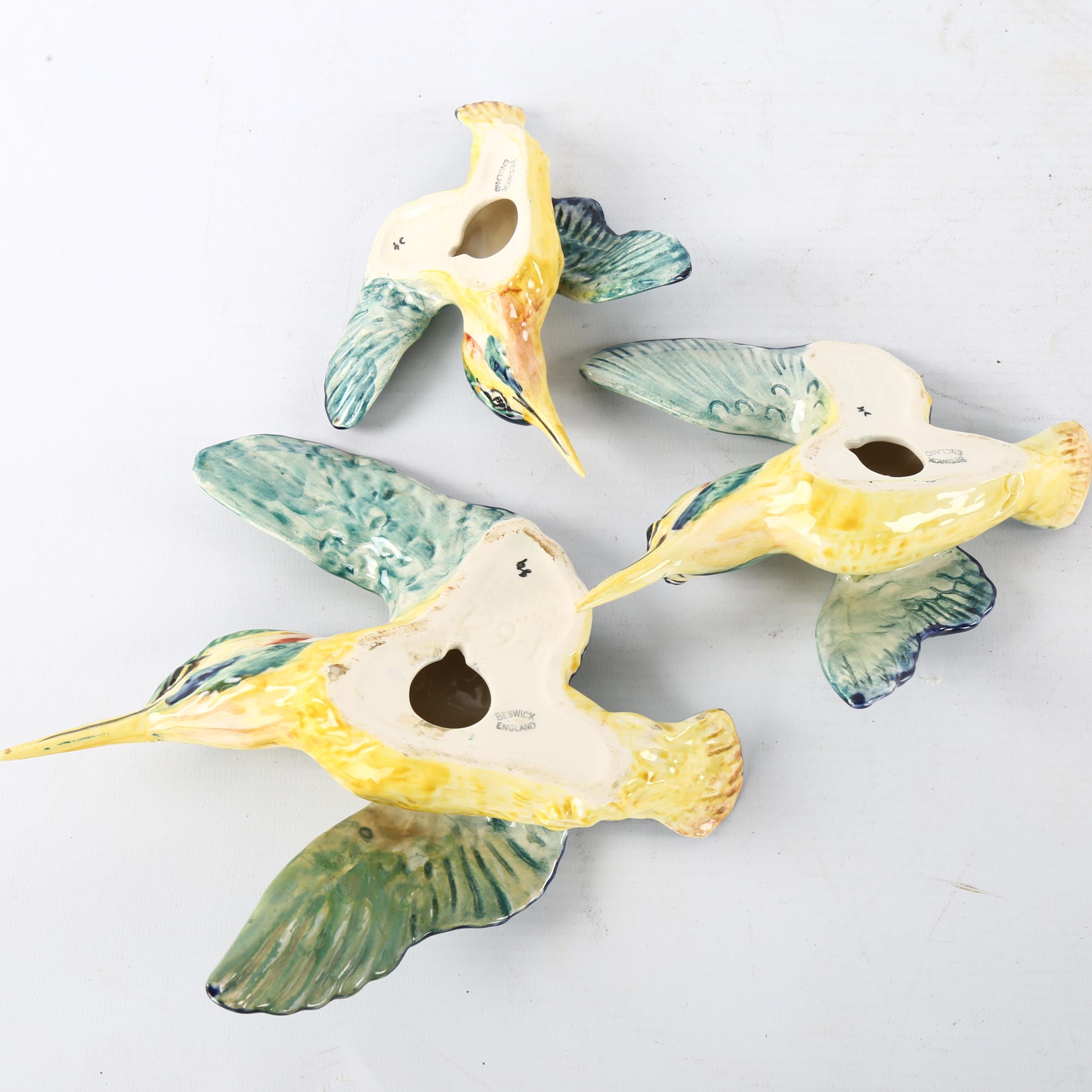 A set of 3 Beswick wall-hanging Kingfishers, model 729-1-2-3, makers marks, longest 20cm - Image 3 of 3