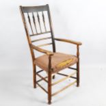 Philip Clissett, an early spindle back armchair in ash, the top of each upright stamped PC, ca 1890,