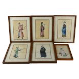 6 x 19th century Chinese watercolours on rice paper, depicting court figures and archers, framed (7)