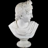 A white marble Classical bust, height 40cm, probably mid-late 20th century