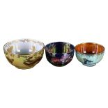 2 Wedgwood dragon/butterfly lustre bowls, diameter 12cm and 9cm, and a smaller Maling floral