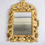 19th century Florentine carved and pierced giltwood framed wall mirror with acanthus pediment,