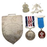 A group of military badges, including a George VI military medal awarded to 406268 L/Sjt A R