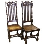 A pair of 19th century oak carved and turned oak chairs, height 117cm