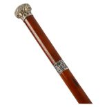 19th century Malacca sword stick, unmarked white metal top with hallmarked silver ferrule,