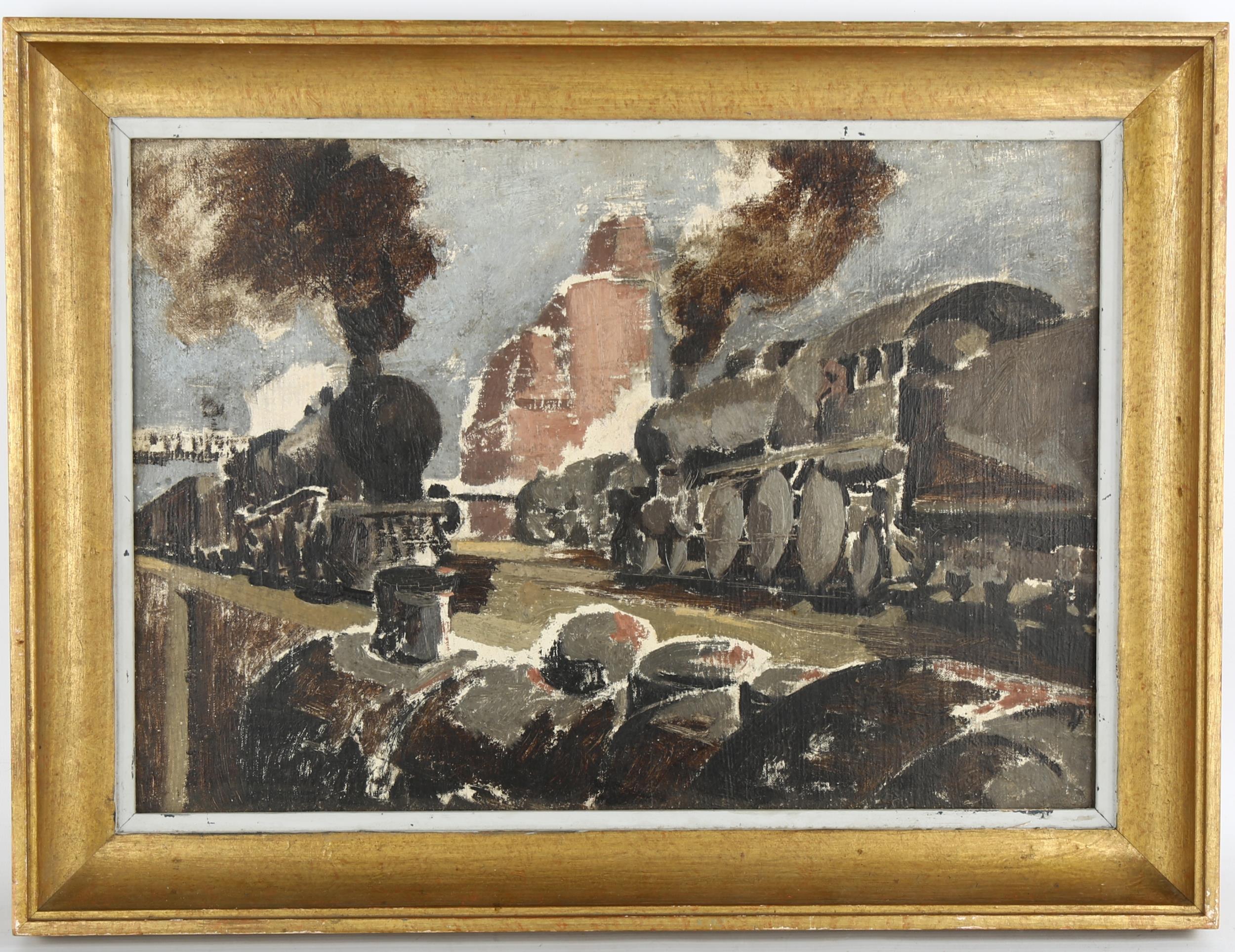 Gerard Reitlinger (1900 - 1978), steam trains in the goods yard, oil on canvas, artist's estate - Image 2 of 4