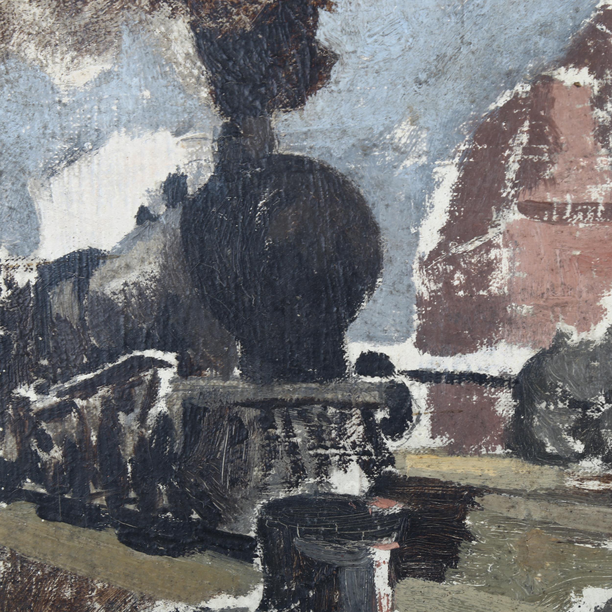 Gerard Reitlinger (1900 - 1978), steam trains in the goods yard, oil on canvas, artist's estate - Image 3 of 4