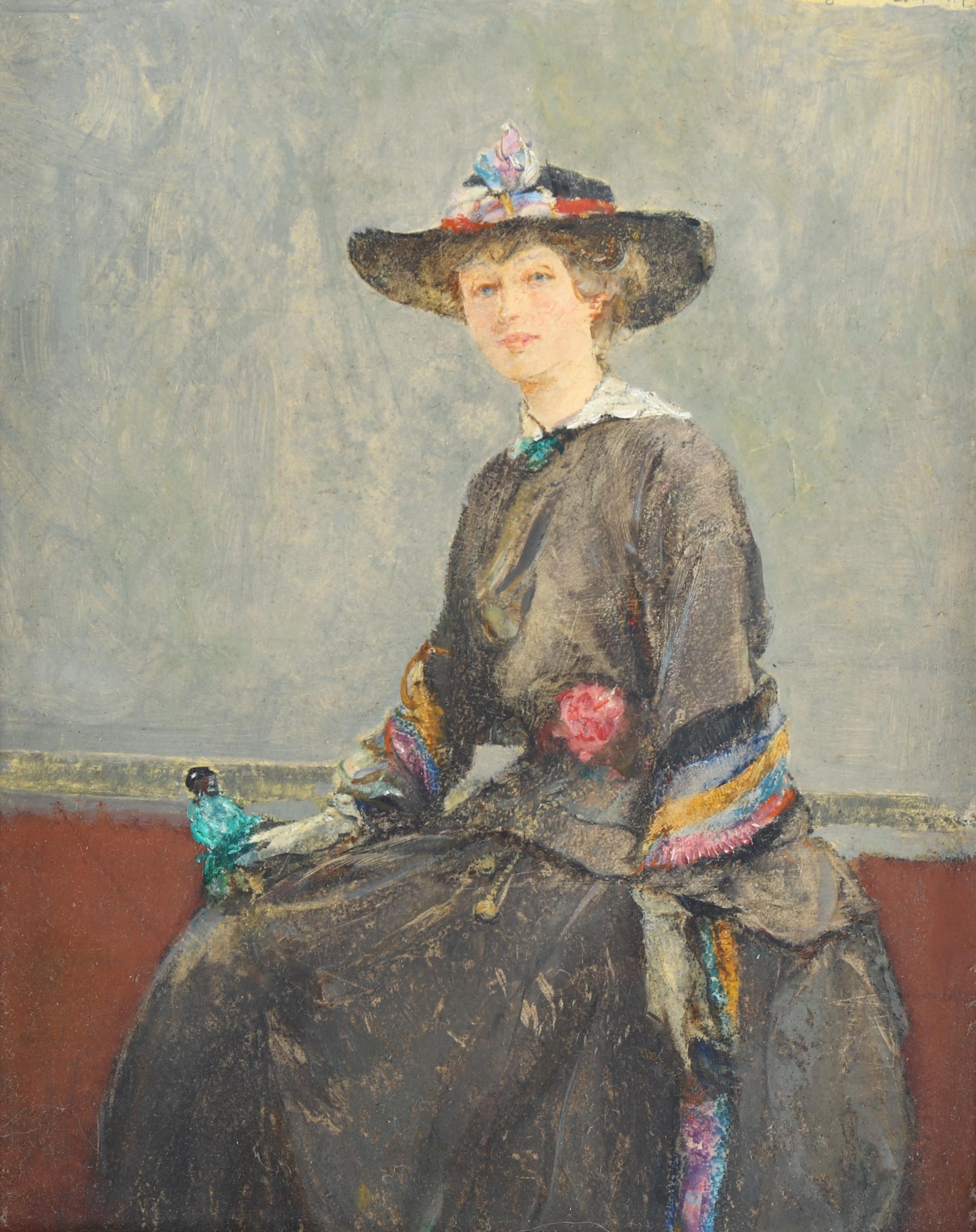 Ernest Borough Johnson (1866 - 1949), portrait of a lady, oil on board, signed and dated 1919, - Image 2 of 4