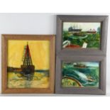 Chris Chasey, 3 marine studies, oils on paper, largest 37cm x 37cm, framed (3) Good condition