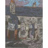 Frank Sully (1898 - 1992), wash day, coloured pastels, signed and dated 1923, 23cm x 18cm, framed