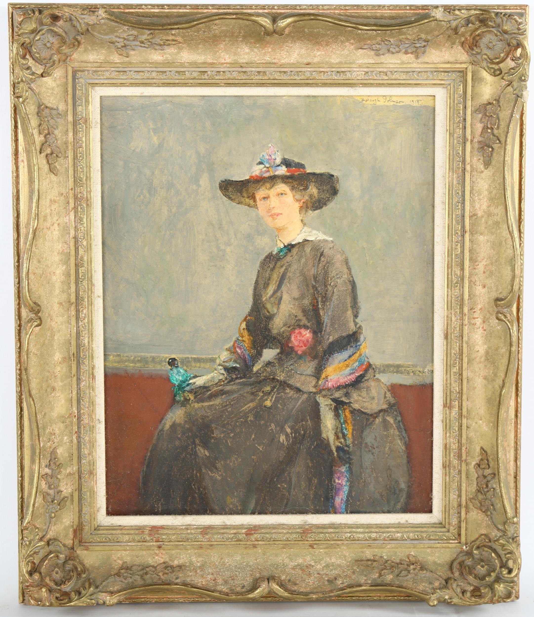 Ernest Borough Johnson (1866 - 1949), portrait of a lady, oil on board, signed and dated 1919,