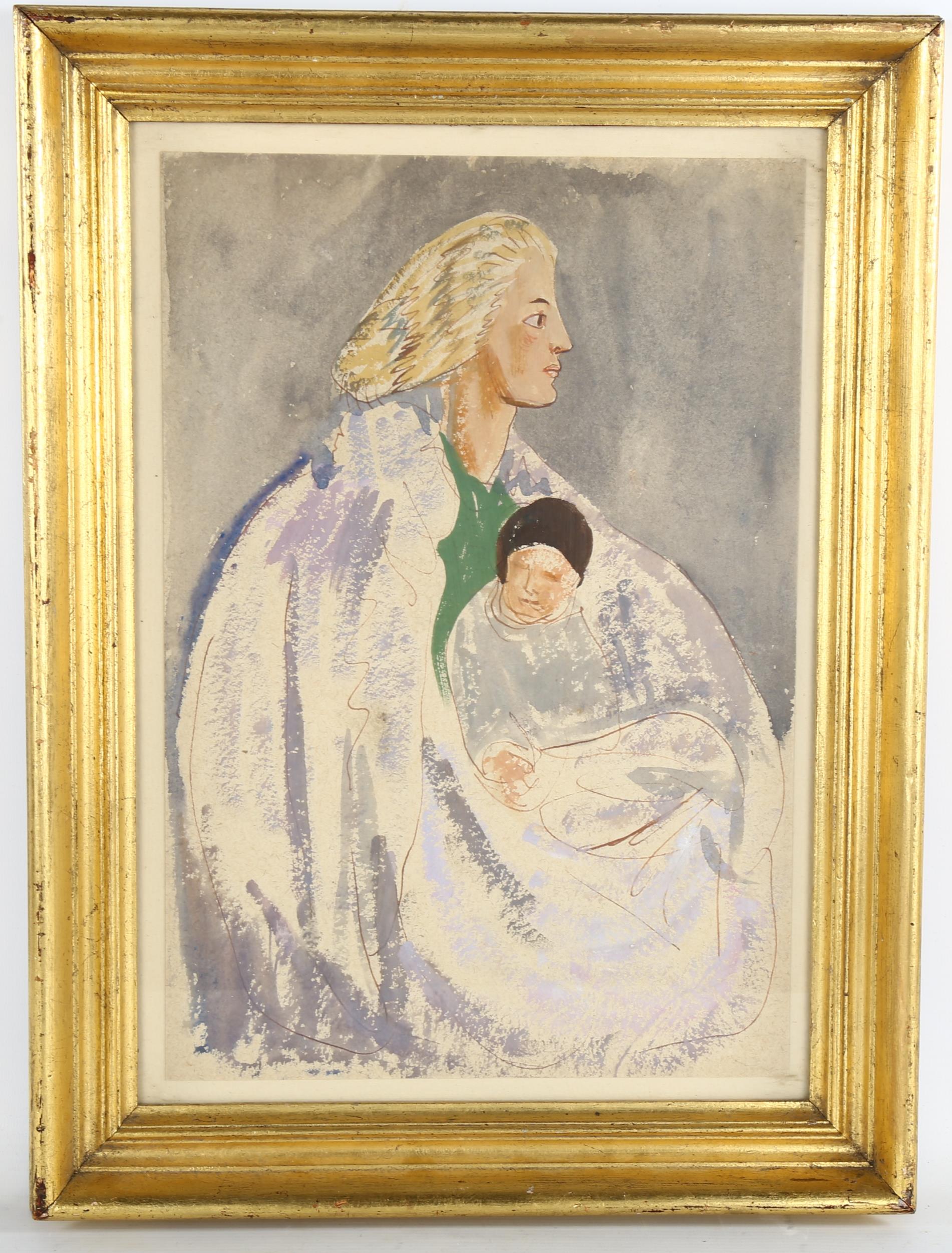 Edna Clarke Hall (1879 - 1979), portrait of woman and child, 39cm x 26cm, framed Good condition