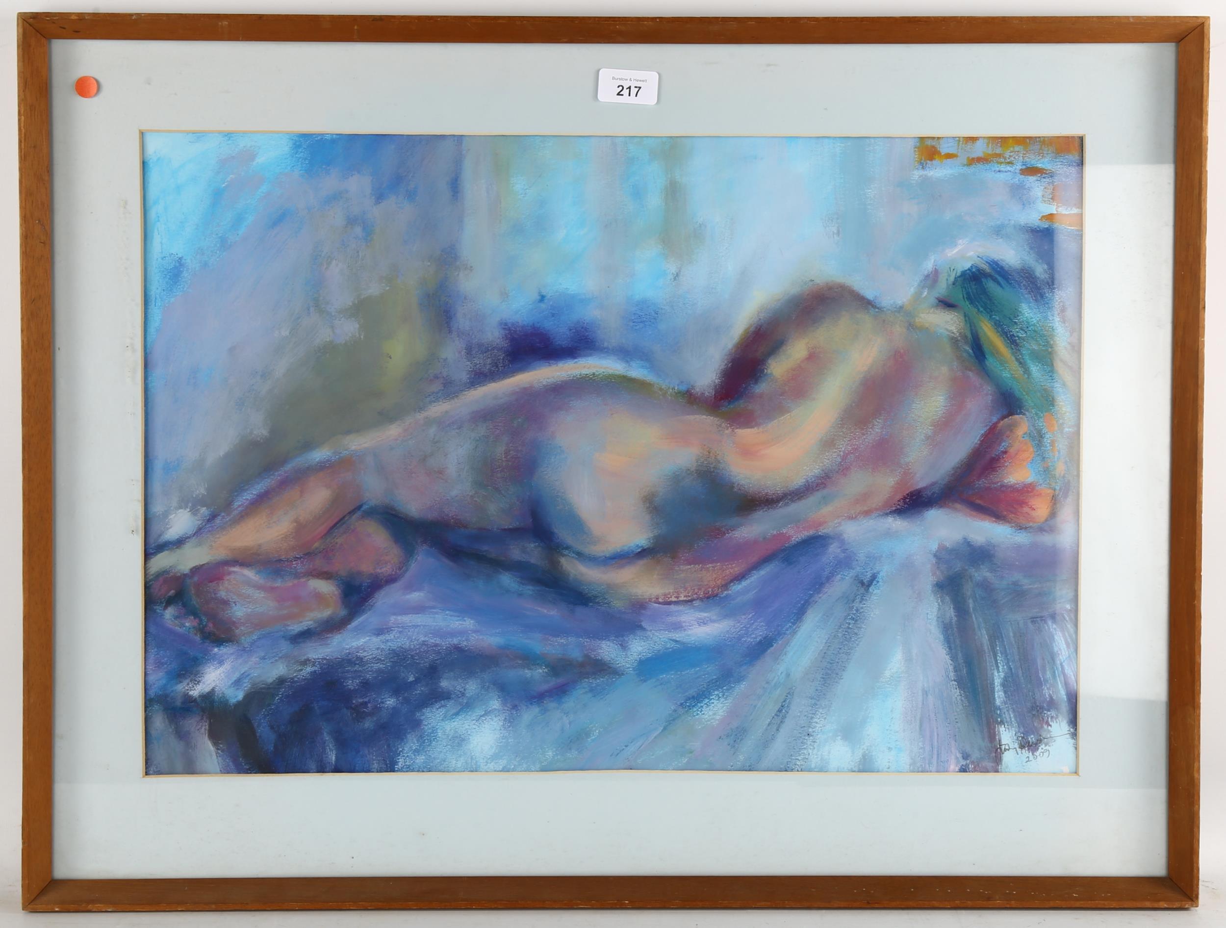 Judy Dewsbury, nude life study, oil on paper, signed and dated 2009, 40cm x 60cm, framed Good - Image 2 of 4