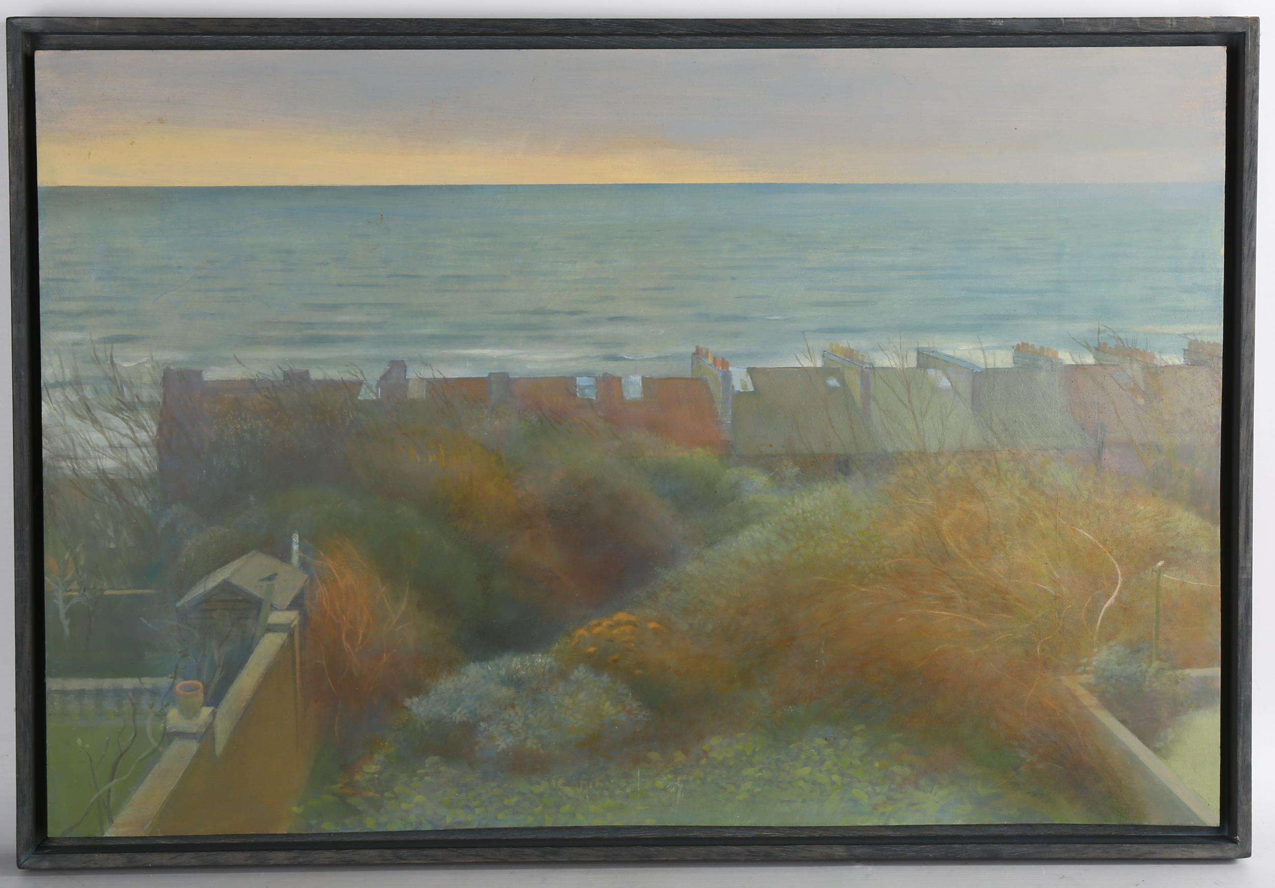 David Tindle (born 1932), terrace St Leonards-on-Sea, oil/acrylic on board, signed with monogram,