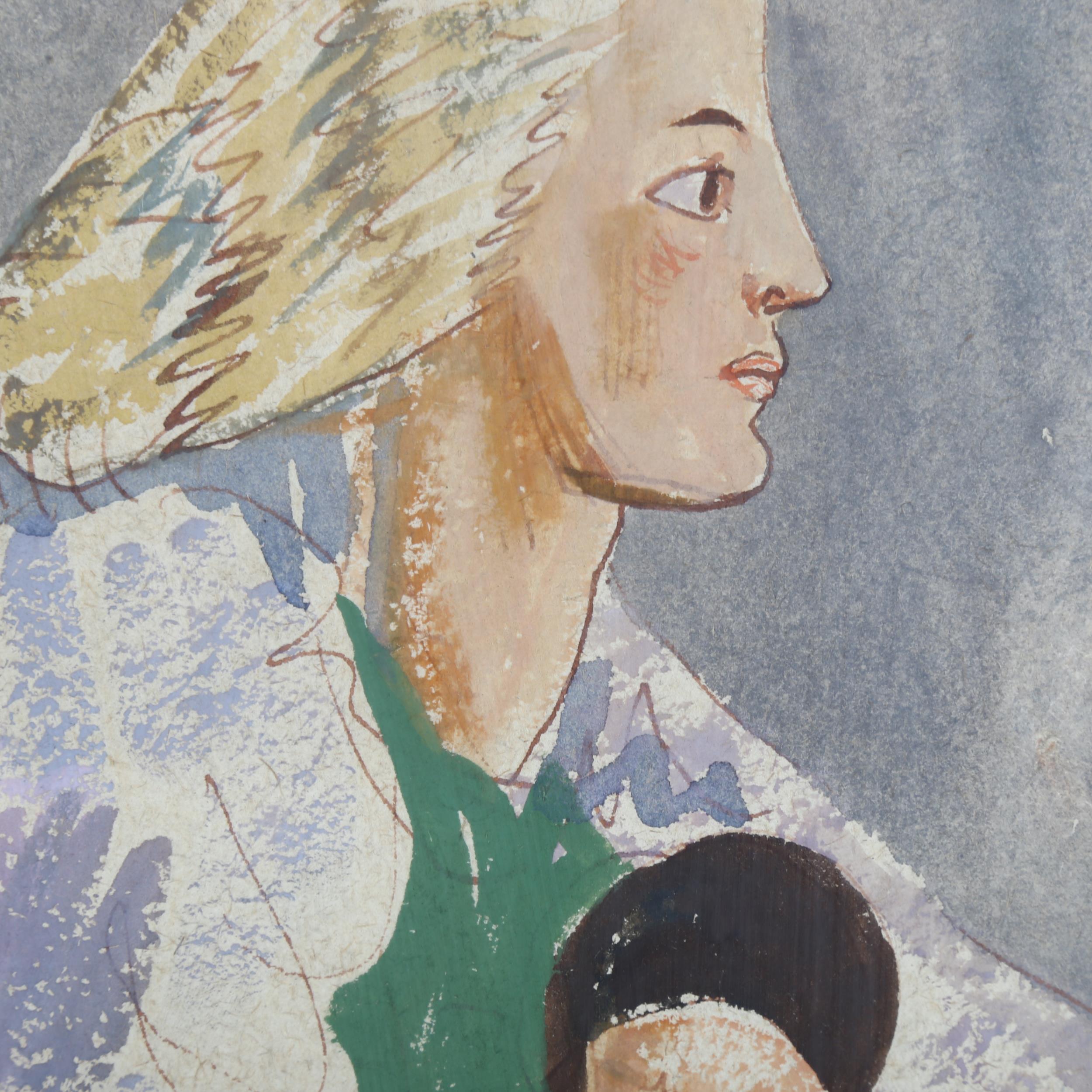 Edna Clarke Hall (1879 - 1979), portrait of woman and child, 39cm x 26cm, framed Good condition - Image 3 of 4