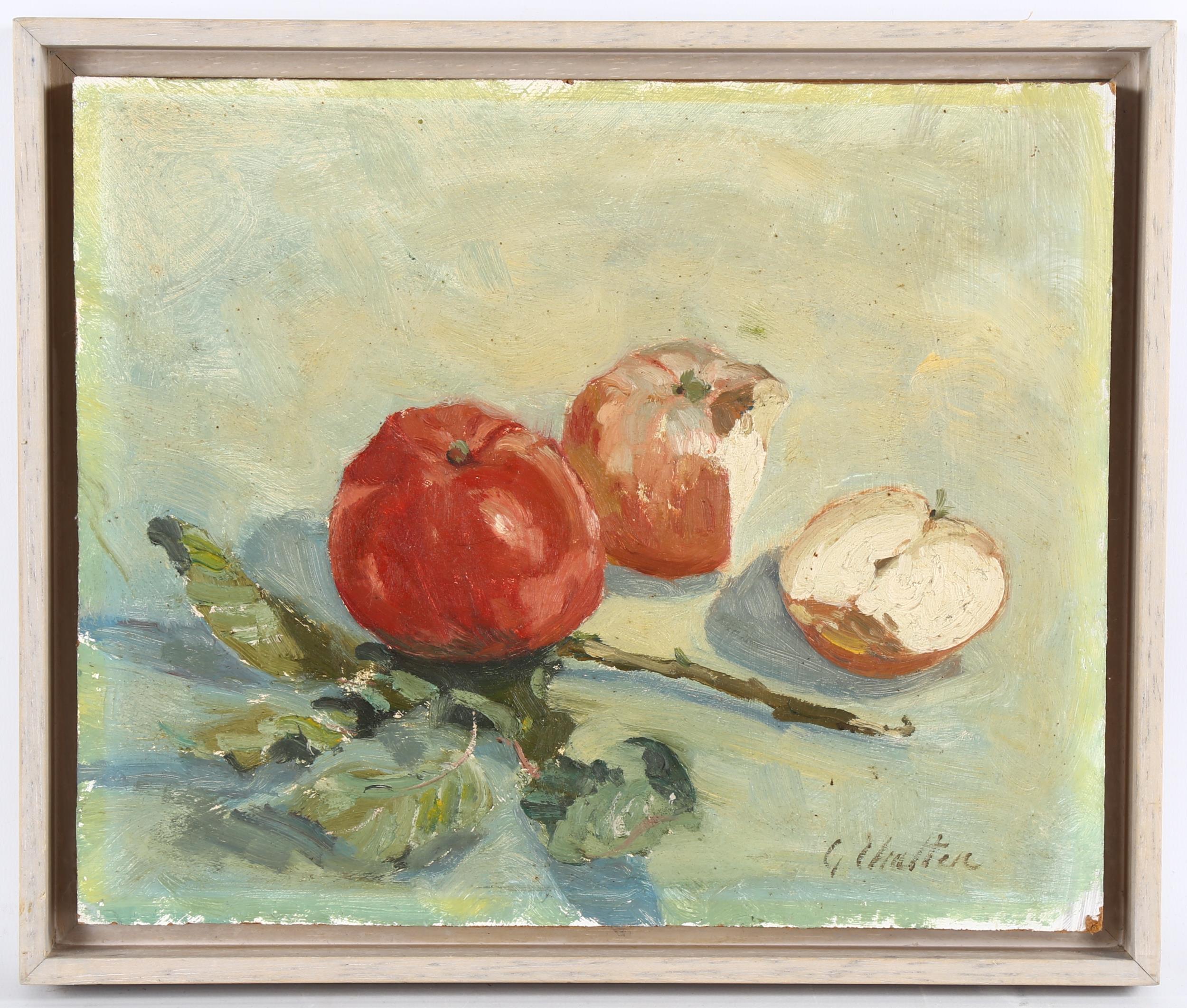 Geoffrey Chatten (born 1938), still life apples, oil on board, signed, 25cm x 30cm, framed A few