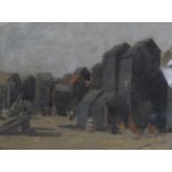 Horace Mann Livens (1862 - 1956), the net huts Hastings, watercolour, signed and dated 1907, 30cm