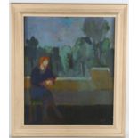 Mid-20th century British School, seated figure, oil on board, signed with monogram KW, 61cm x