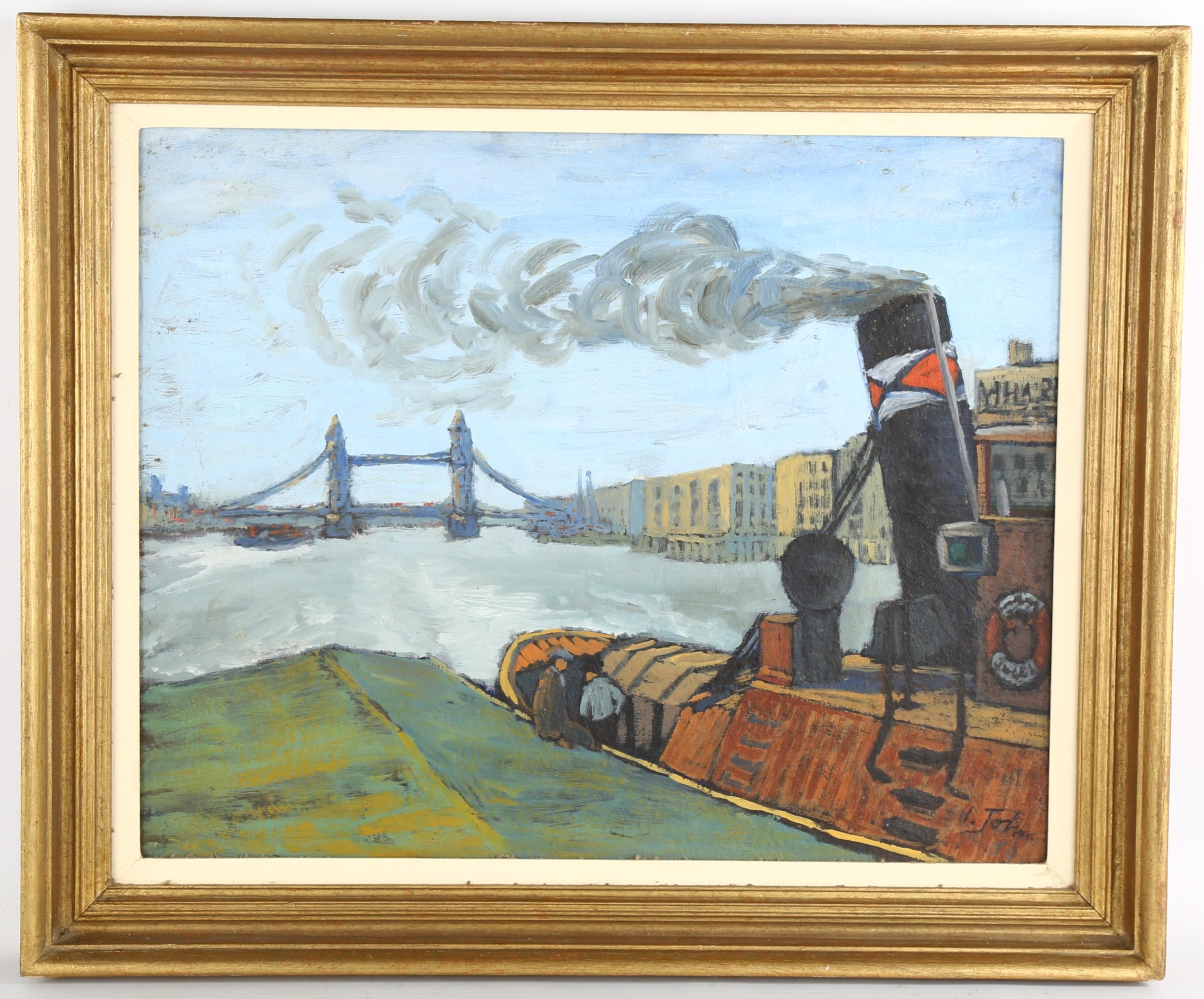 Ivor Johns (1924 - 1993), Tug In The Port, oil on board, signed and dated 1959, 40cm x 50cm,