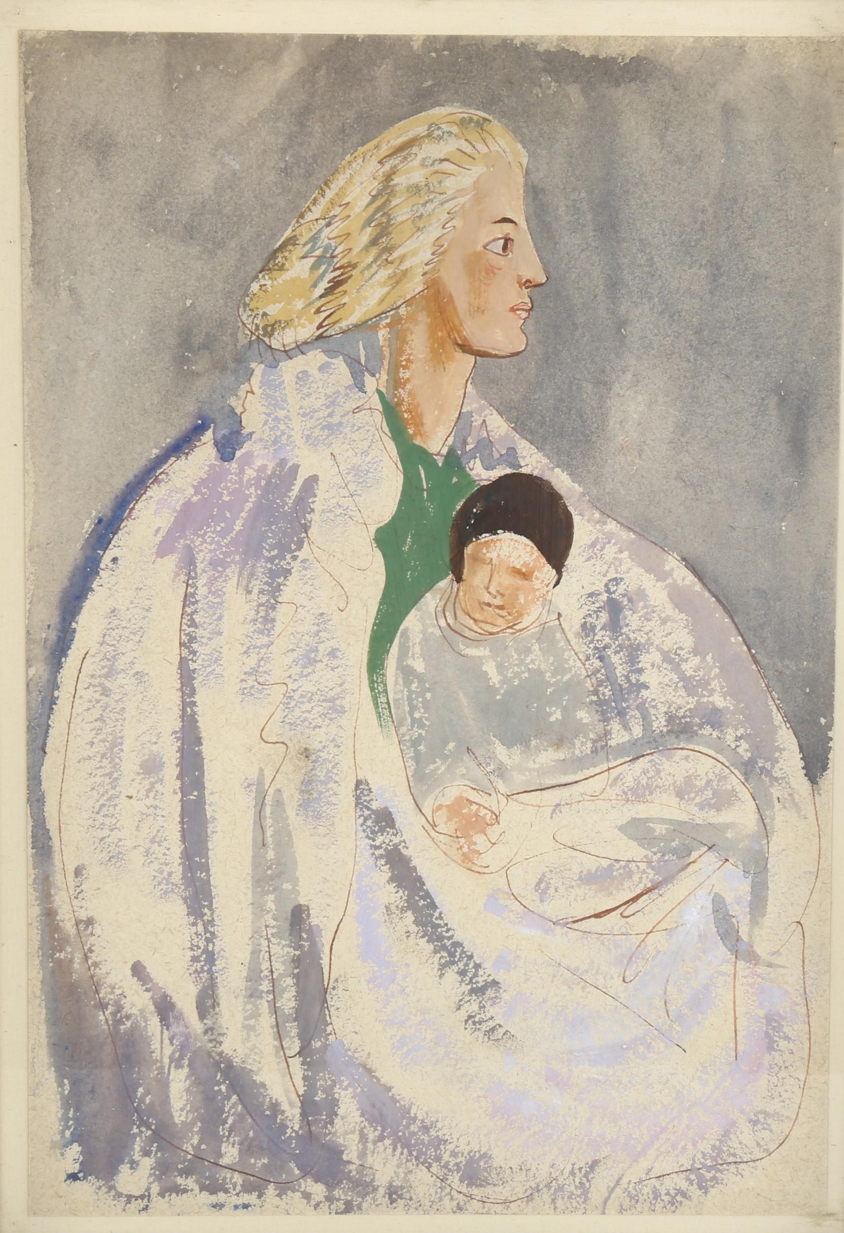 Edna Clarke Hall (1879 - 1979), portrait of woman and child, 39cm x 26cm, framed Good condition - Image 2 of 4