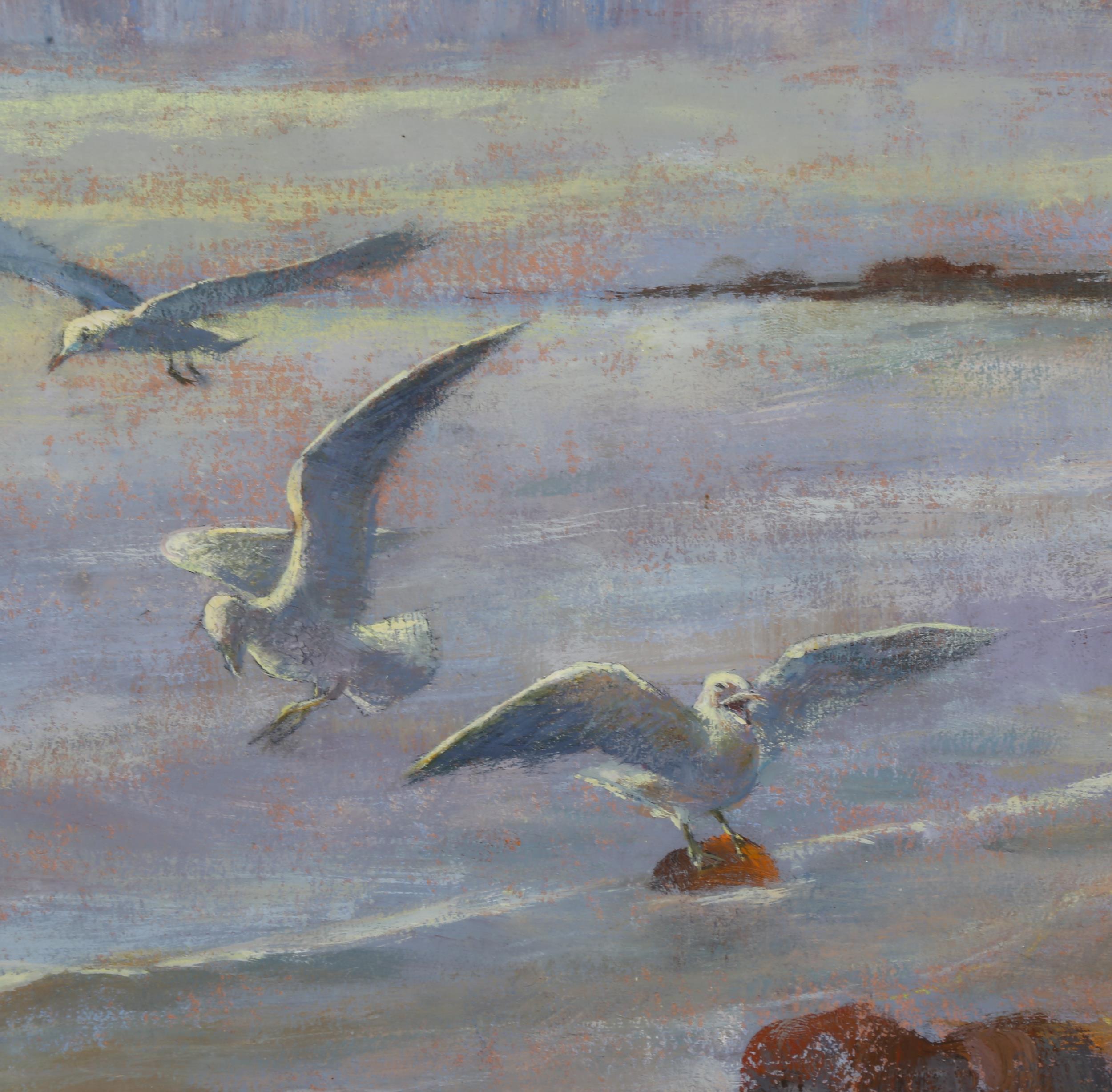 Spencer Roberts (1920 - 1997), gulls at the shore, oil on board, signed, 22cm x 30cm, framed Good - Image 4 of 4