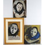 Sam Dresner, 3 clown studies, oil on board, largest 40cm x 33cm (3) Good condition