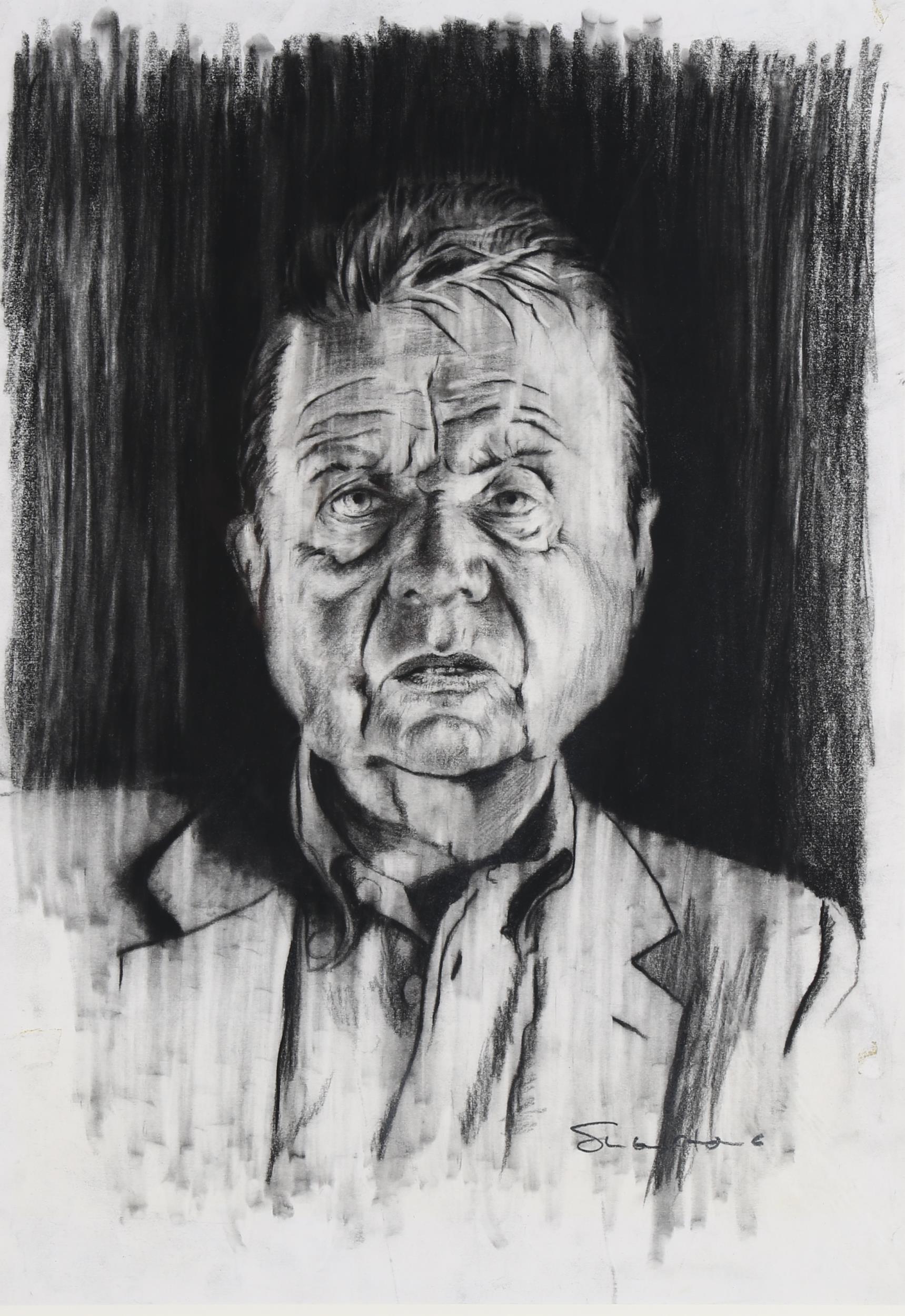 Clare Shenstone (born 1948), study of Francis Bacon, charcoal on paper, signed, provenance: