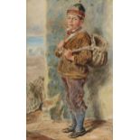 William Henry Hunt (1790 - 1864), portrait of a fisherboy, watercolour, signed, 33cm x 20cm,