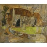 Marjorie Hawke (1894 - 1979), Cotswold church, oil on canvas, 51cm x 61cm, framed Good condition