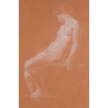 Walter Stanley Paget (1863 - 1935), nude life study, white chalk on red paper, indistinct