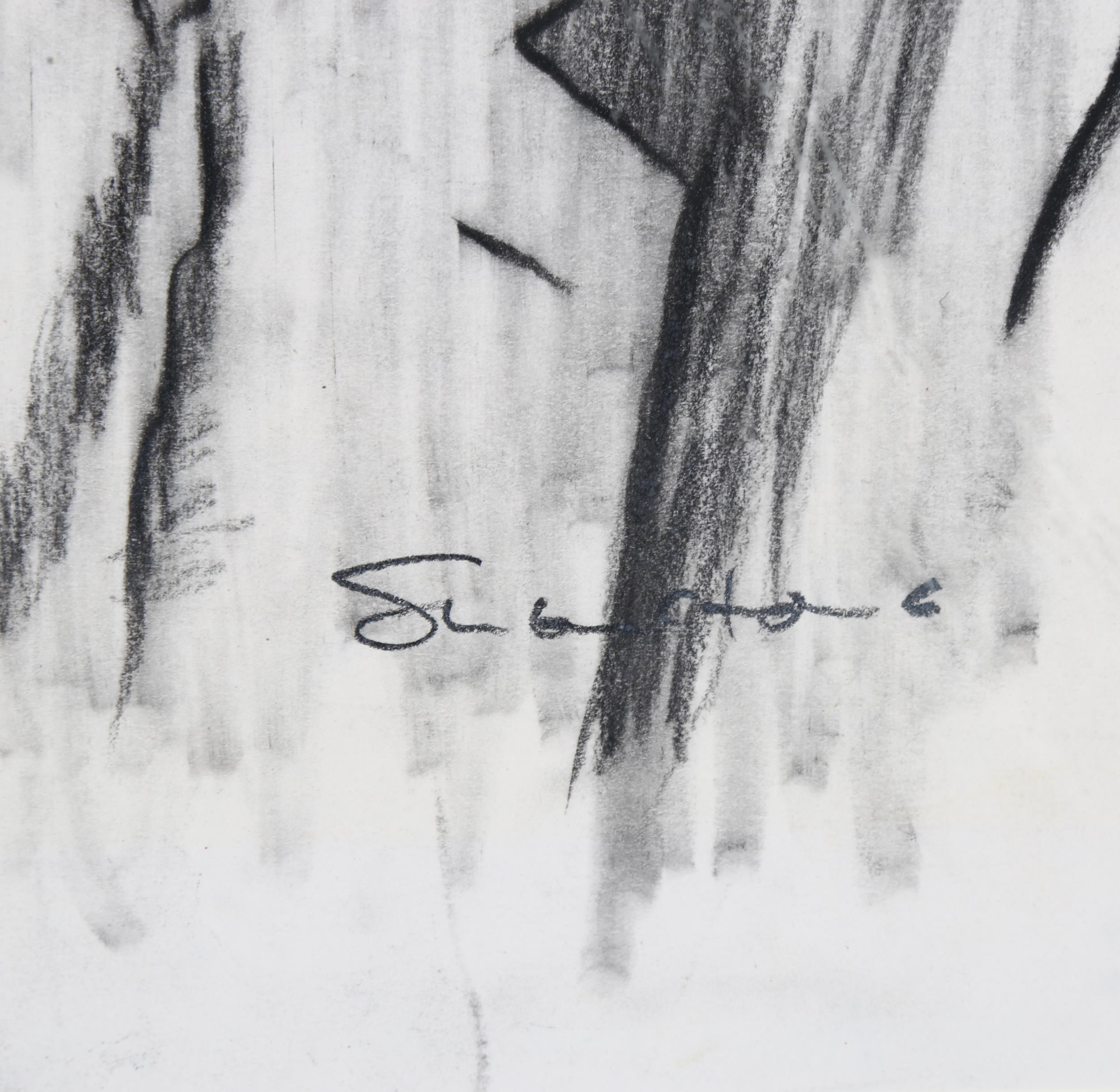 Clare Shenstone (born 1948), study of Francis Bacon, charcoal on paper, signed, provenance: - Image 3 of 4