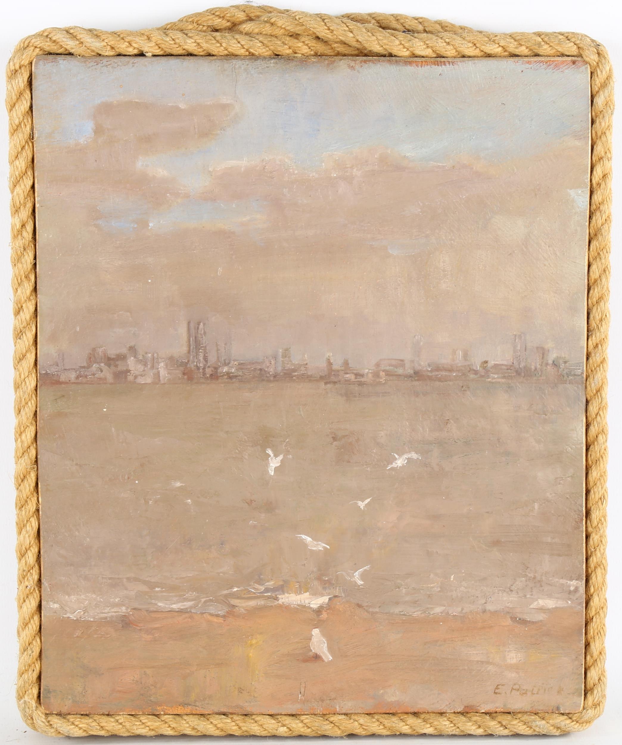 Emily Patrick (born 1959), The Thames Estuary, oil on board, signed, 30cm x 25cm, rope frame,