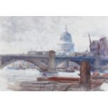 Henry Charles Brewer (1866 - 1950), Thames view towards St Paul's, watercolour, 27cm x 38cm,