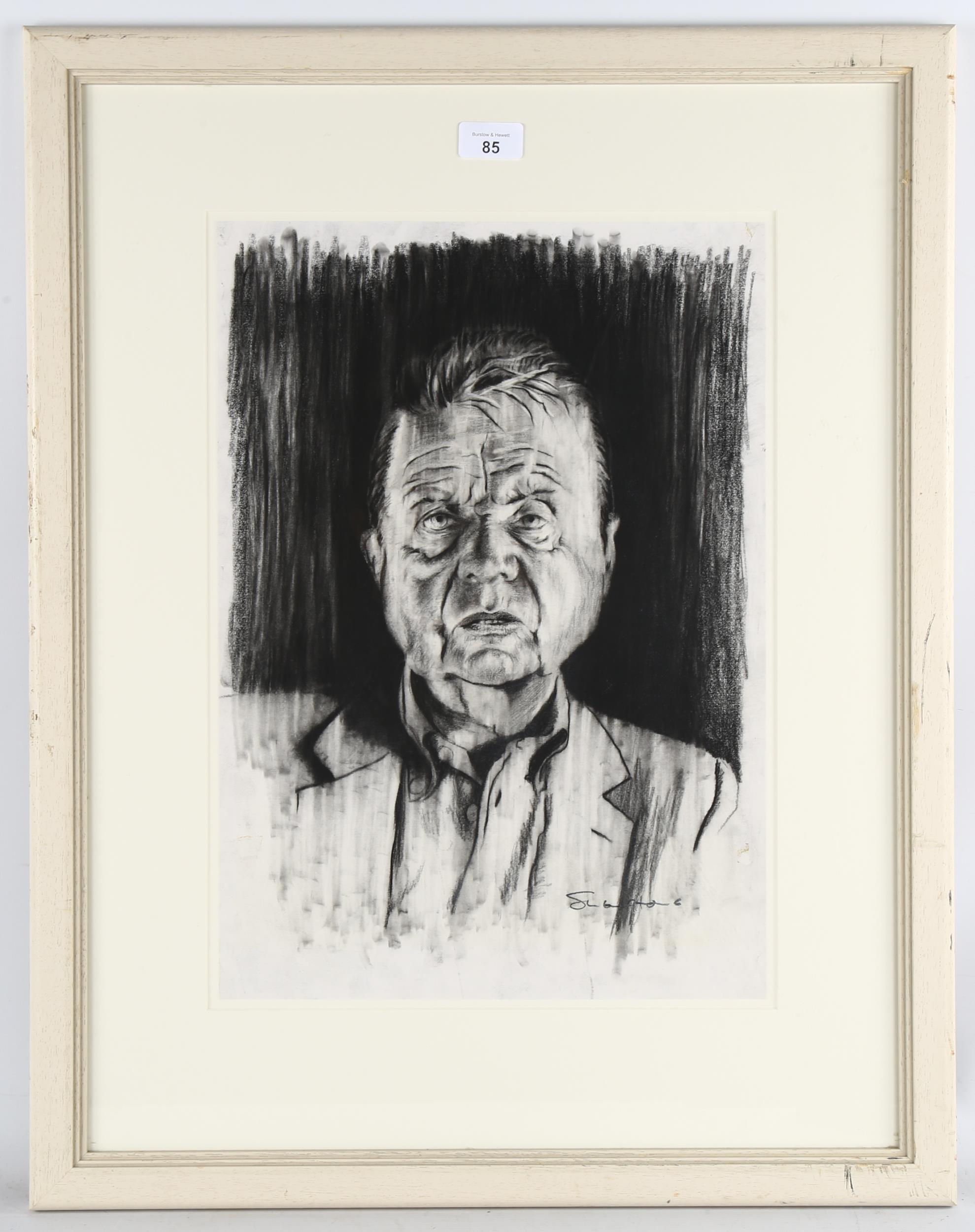 Clare Shenstone (born 1948), study of Francis Bacon, charcoal on paper, signed, provenance: - Image 2 of 4