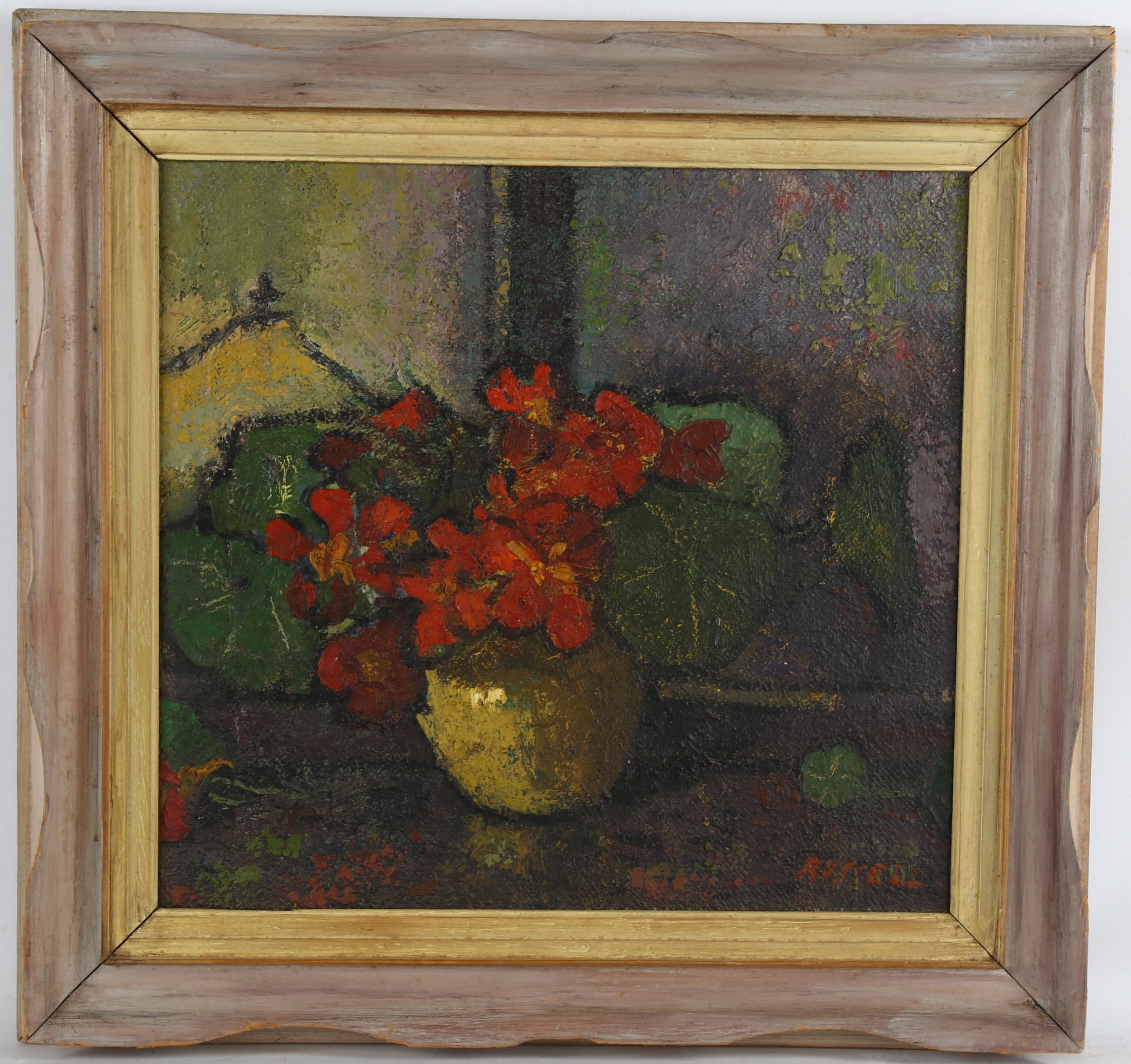 Russell, still life nasturtiums circa 1930, oil on canvas, signed, 34cm x 36cm, framed Good original