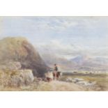 David Cox (1783 - 1859), travellers in Welsh mountain landscape, watercolour, signed with